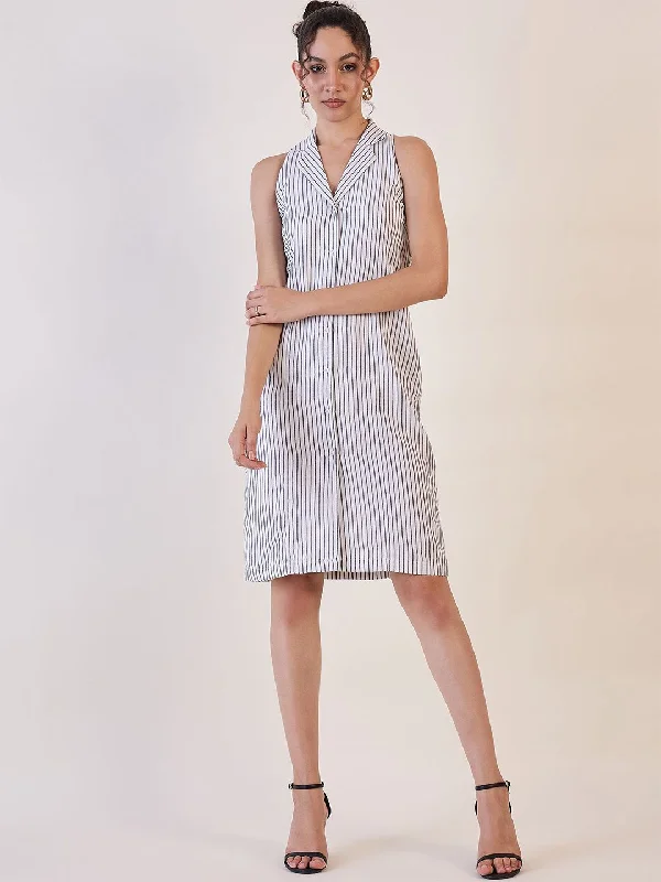 Price Blitz White Stripe Notch Collar Sheath Dress