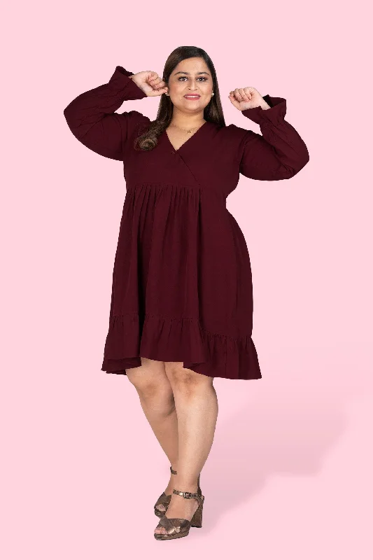 Instant Discount Curvy Lane Women Plus Size Wrap Styled Ruffle Sleeve Dress