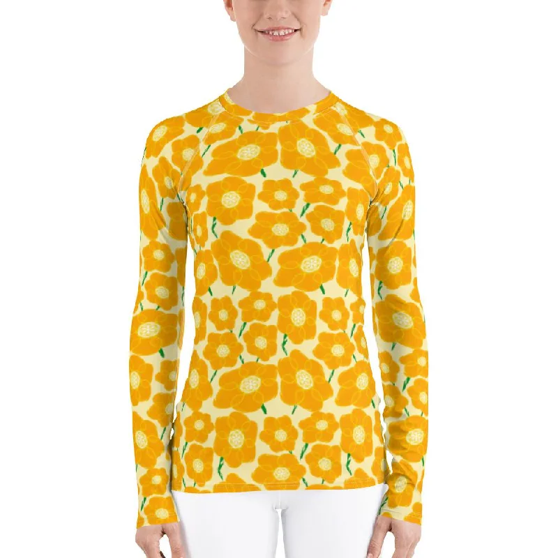 Mega Sale Hippy Orangeflower on Yellow - Women's AOP Rash Guard