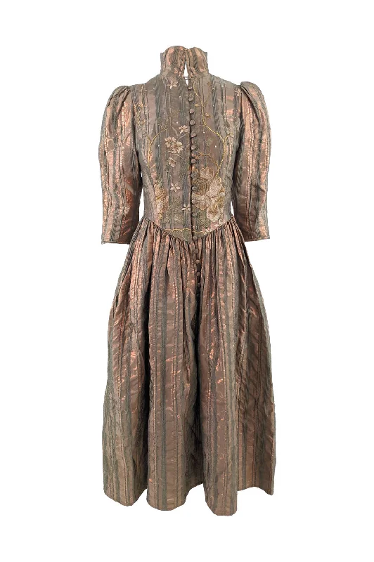 Big Savings Caroline Charles Vintage Pale Metallic Bronze Embroidered Dress, 1980s