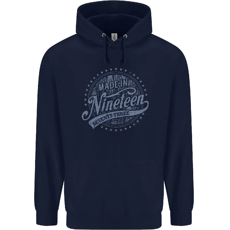 Instant Savings Distressed 51st Birthday Made In 1973 Mens 80% Cotton Hoodie Navy Blue Instant Savings Distressed 51st Birthday Made In 1973 Mens 80% Cotton Hoodie Navy Blue
