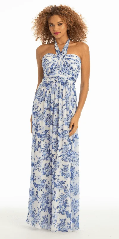 Floral Chiffon A Line Halter Dress