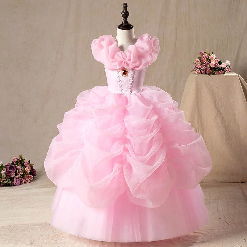 Shop and Save Baby Girl First Communion Dress Girl Formal Pink Elegant Fluffy Flower Birthday Party Dress