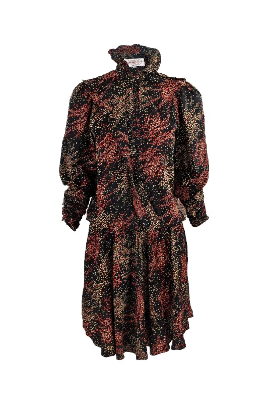 Closeout Jean & Martin Pallant Red & Black Silk Blouson Dress, 1980s