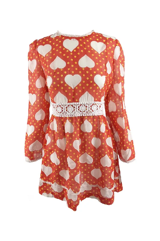 Price Blitz Vintage Sheer Love Heart Pattern Voile Mini Dress, 1960s
