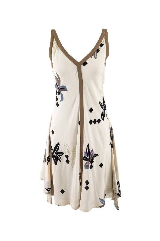 Daily Specials Vintage Cream Silk Geometric Floral Dress, 1980s