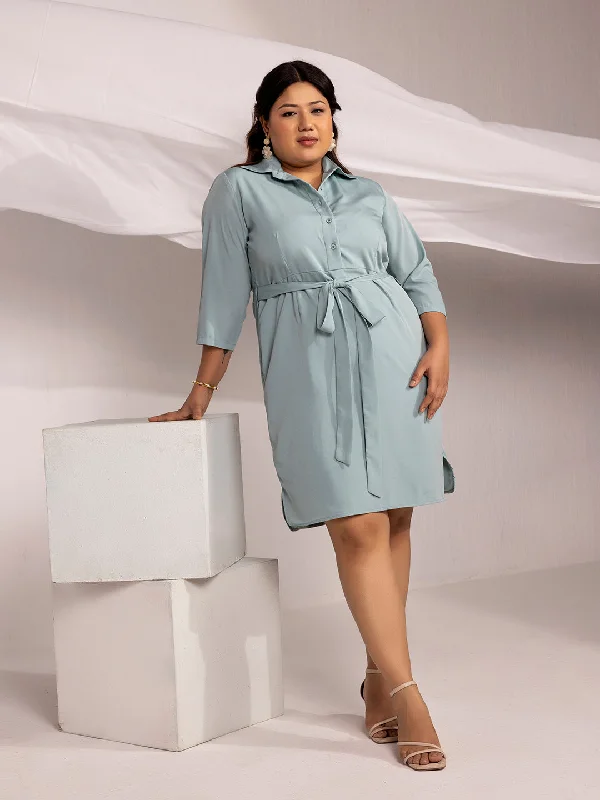 New Markdowns Crepe Collared Dress : Light Blue