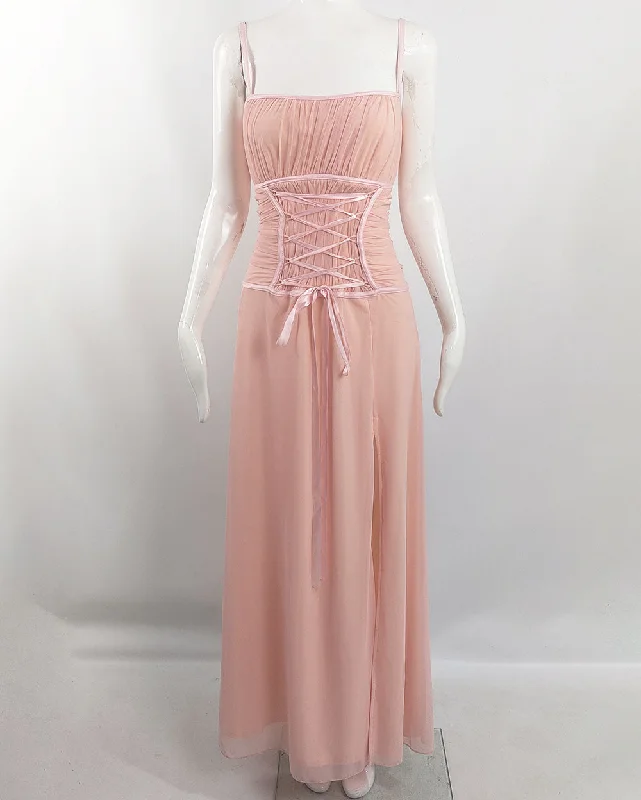 Hurry In Tadashi Shoji Vintage Pink Mesh Corset Dress