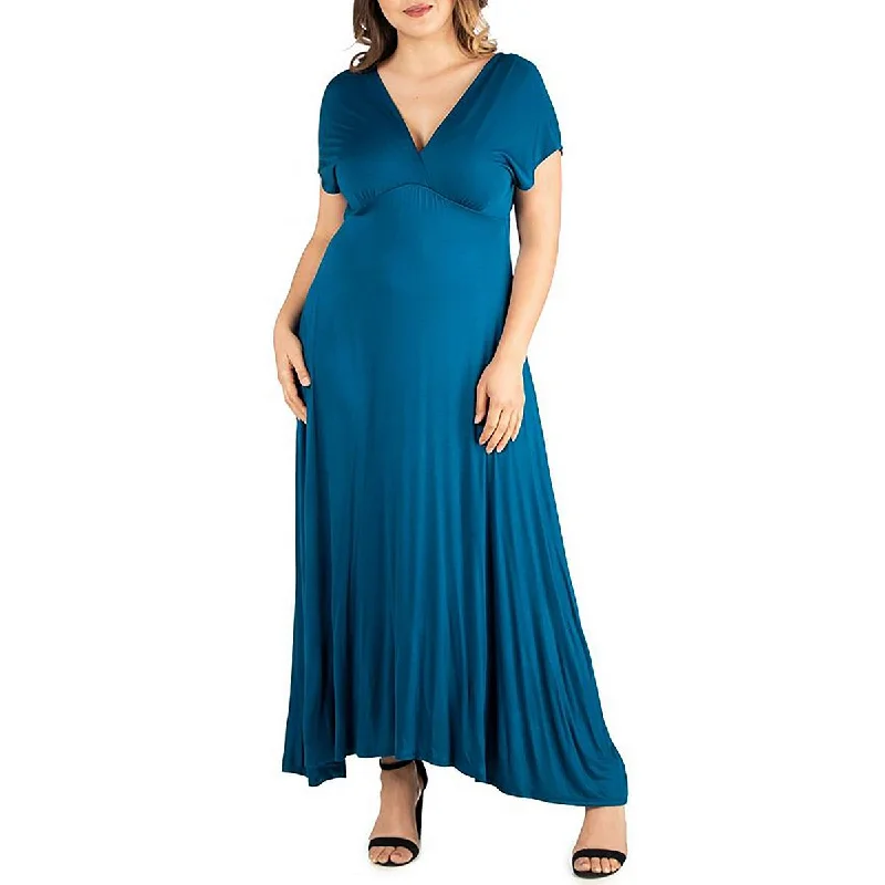 24seven Comfort Apparel Womens V-Neck Ruched Midi Dress