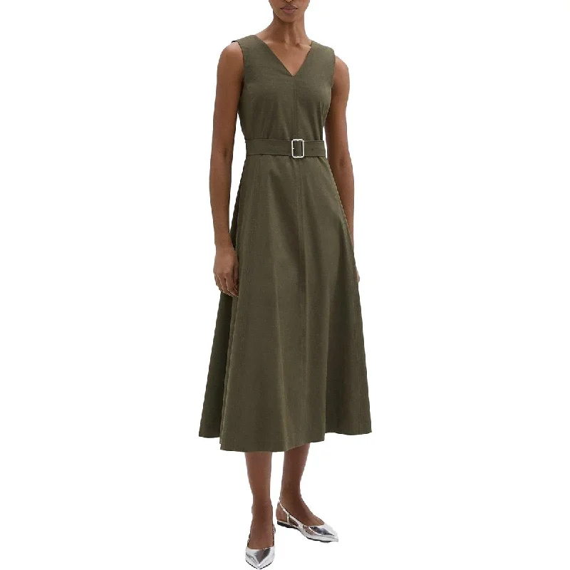 Theory Womens Belted Sleeveless Midi Dress