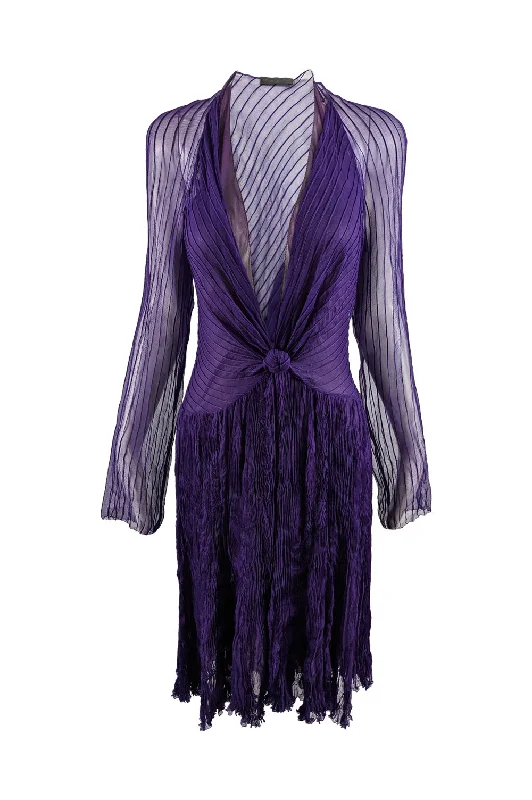 Sale Event Vintage Purple Silk Chiffon Pintuck Pleat 2 Piece Dress, 2000s