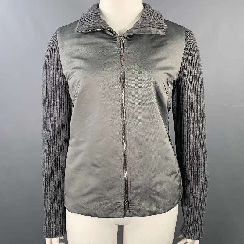 Crazy Deals AKRIS Size 14 Grey Polyester Blend Knit Double Zipper Jacket