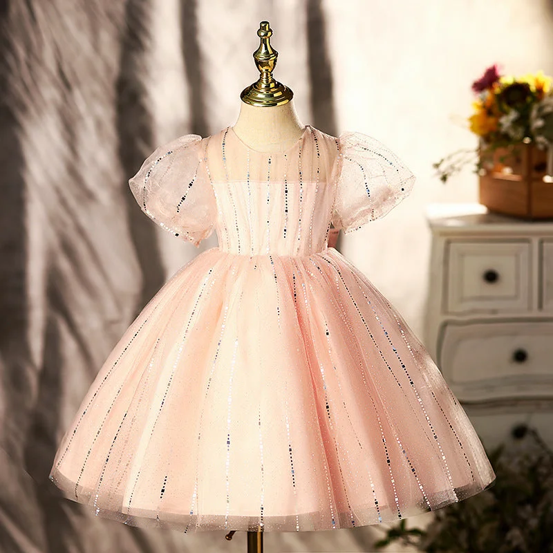 New Arrival Baby Girl Birthday Party Dresses Girl Summer Pink Puffy Formal Princess Dresses
