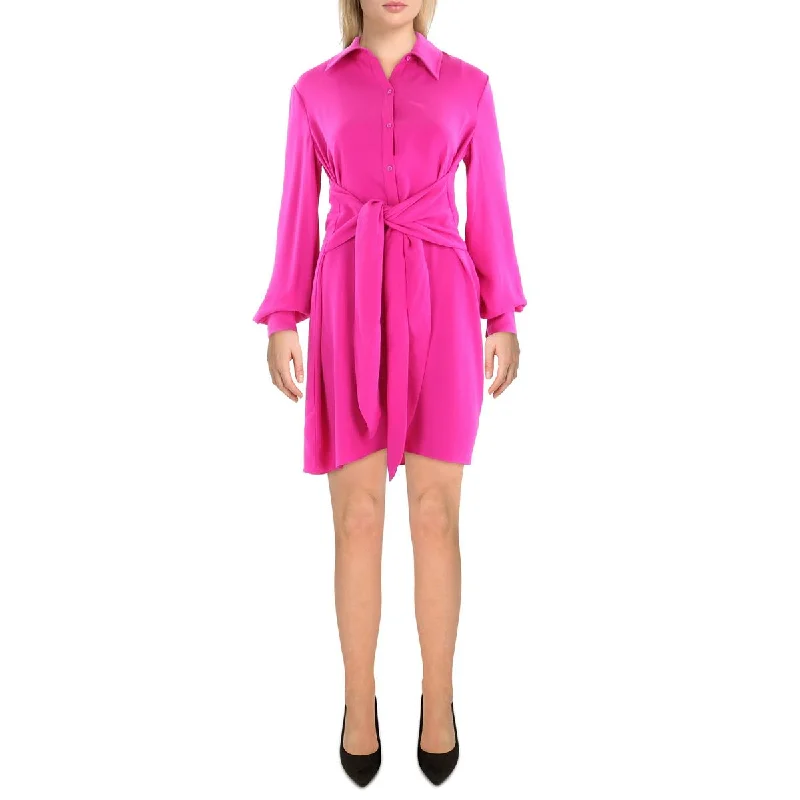 Trina Turk Womens Knot-Front Mini Shirtdress