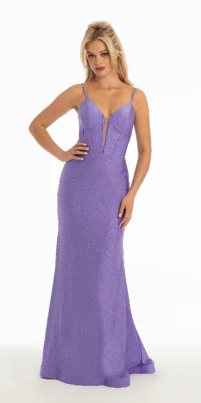 Sweetheart Glitter Jersey Trumpet Dress with Illusion Back Corset