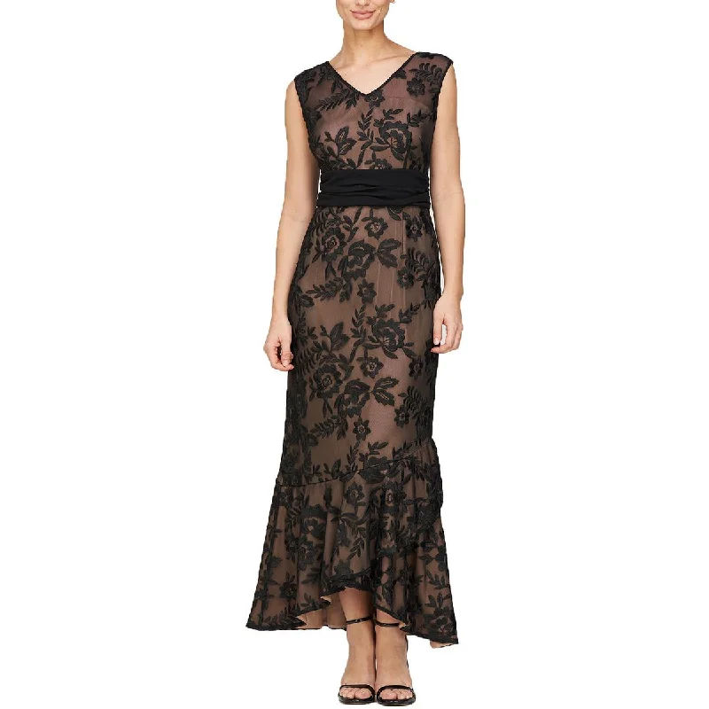 JS Collections Womens Emily Embroidered Hi-Low Evening Dress