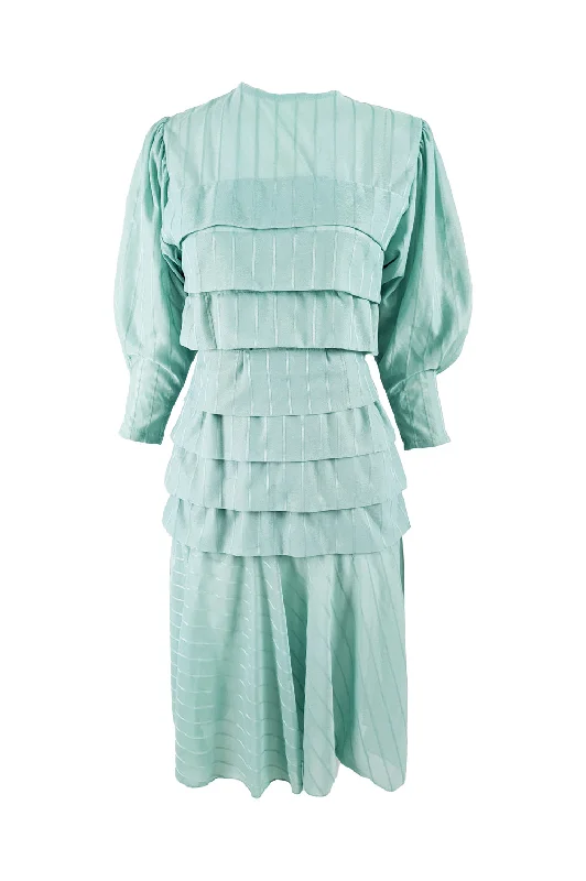 Act Now Vintage Mint Tiered Puff Sleeve Dress, 1970s