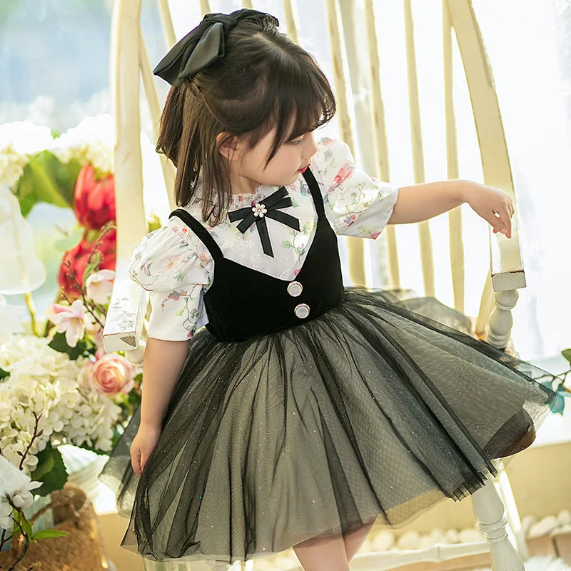 Super Deal Baby Girl Black Printed Wedding Birthday Princess Dress