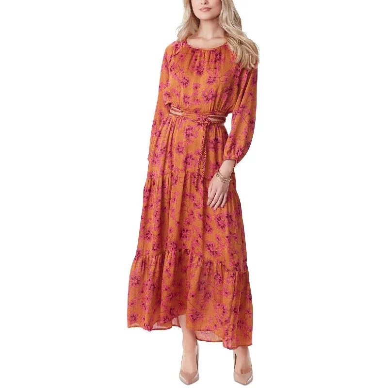 Jessica Simpson Womens Floral Print Braid Tie Maxi Dress