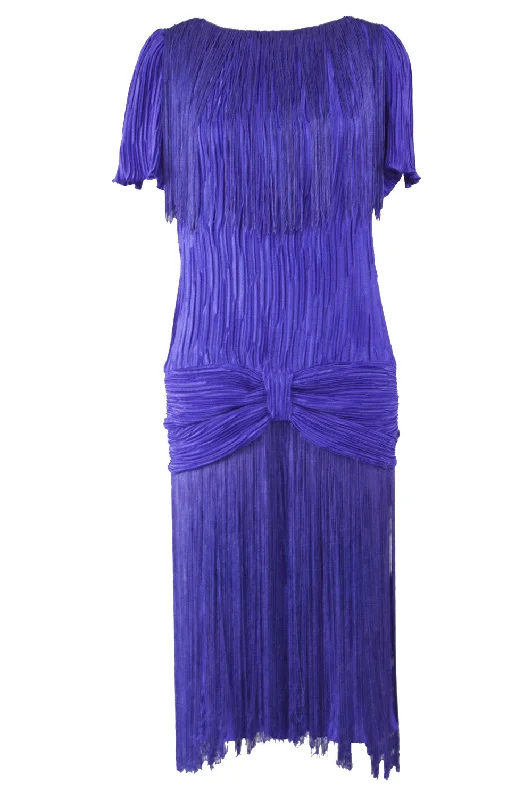 Blowout Deals Vintage Blue Fortuny Pleated & Fringed Party Dress, 1980s