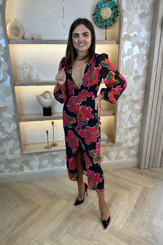 Special Discount Holly V-Neck Floral Midi Dress In Black