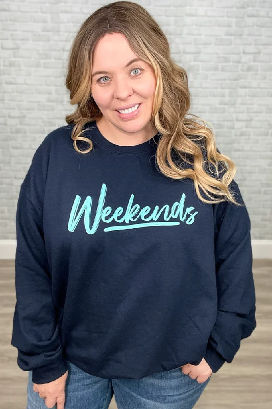 Navy and Aqua "Weekends" Sweatshirt