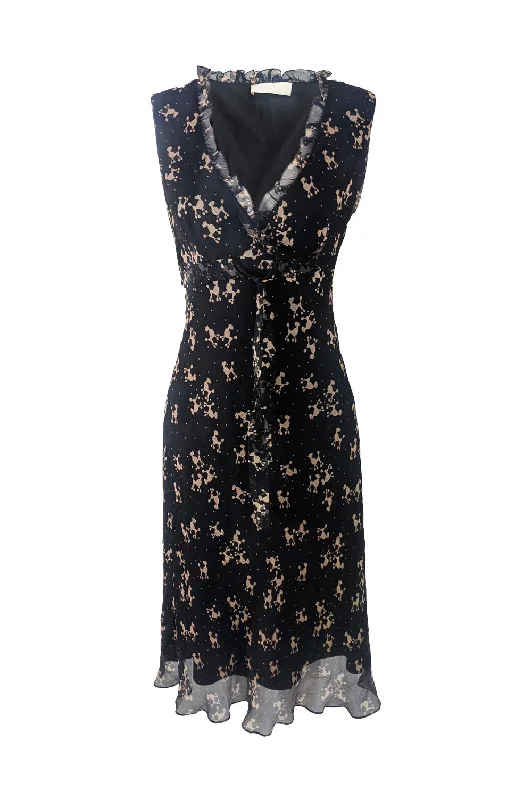 Act Now Ronit Zilkha Vintage Poodle Print Silk Chiffon Dress, 2000s
