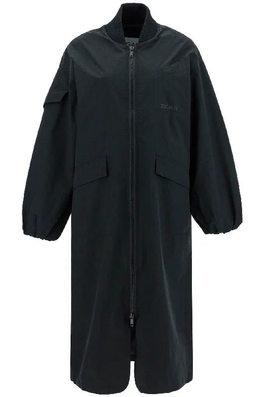 Instant Discount Long Tech Seersucker Trench  - Black