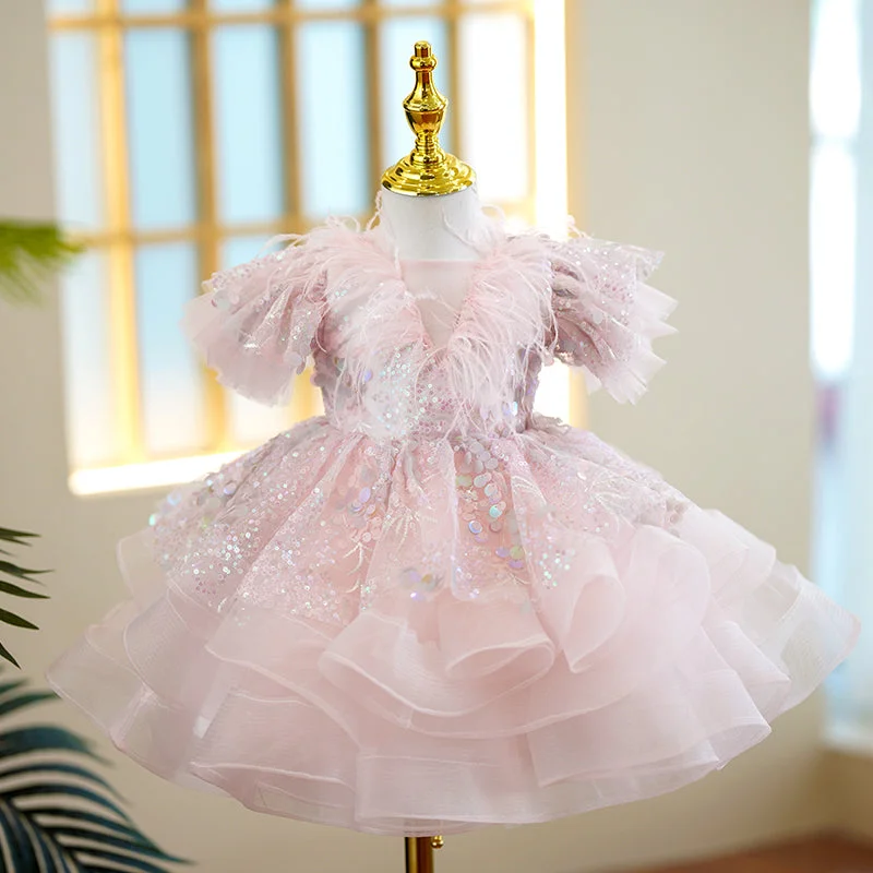 Act Now Baby Girl Formal Princess Dress Girl Pink Sequin Birthday Dresses