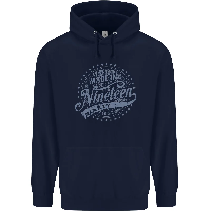 Overstock Distressed 34th Birthday Made In 1990 Mens 80% Cotton Hoodie Navy Blue