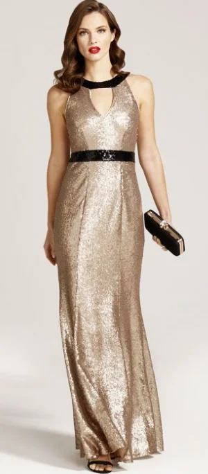 Now or Never Gold Sequin Keyhole Gown