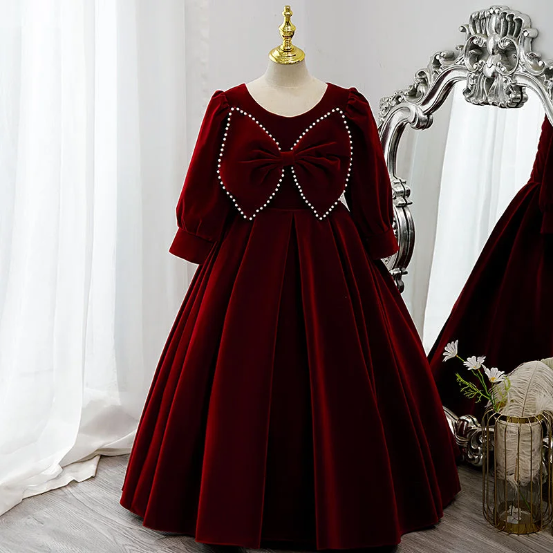 Early Bird Discount Flower Girl Dress Children Communion Elegant Red Velvet Bow Knot Long Sleeve Princess Dress Early Bird Discount Flower Girl Dress Children Communion Elegant Red Velvet Bow Knot Long Sleeve Princess Dress