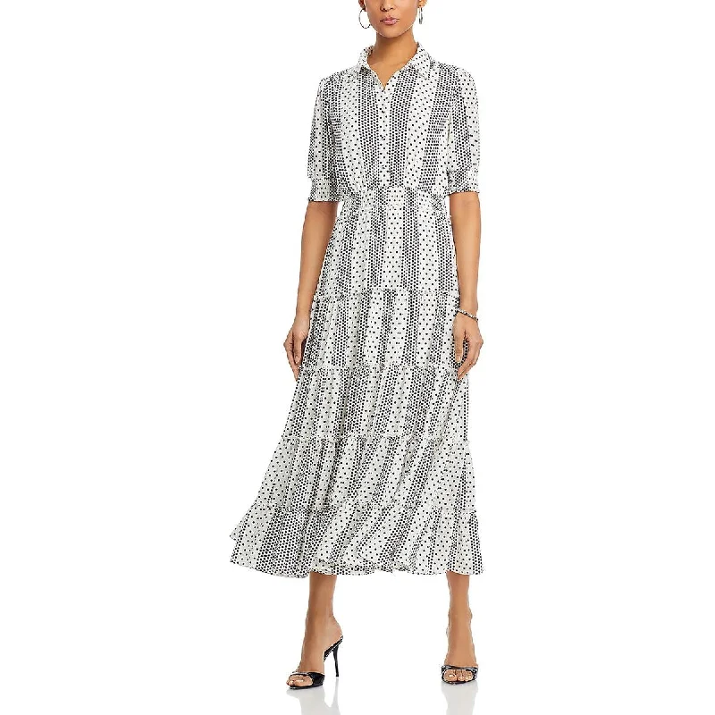 Special Offer T Tahari Womens Polka Dot Ruffled Shirtdress