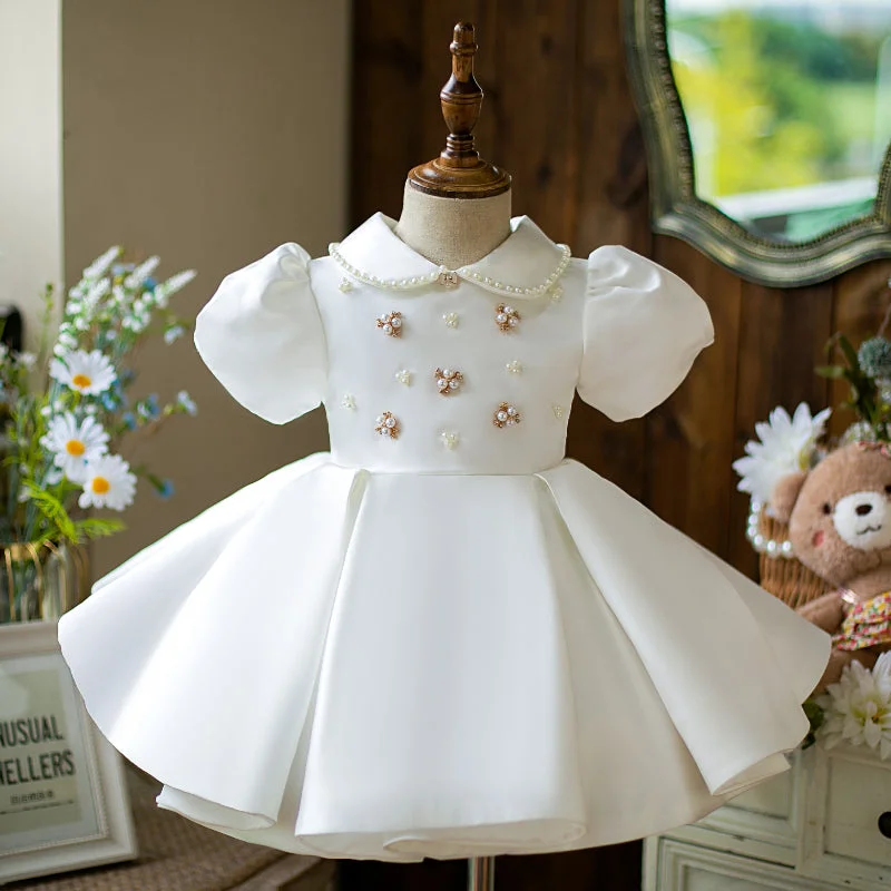 Price Slash Toddler Prom Dress Girl Princess Summer White Bead Doll Collar Christening Dress Price Slash Toddler Prom Dress Girl Princess Summer White Bead Doll Collar Christening Dress