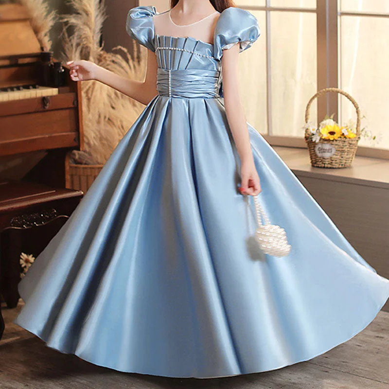 Epic Deals Girl Pageant Dress Little Girl Blue Puff Sleeve Birthday Princess Dress