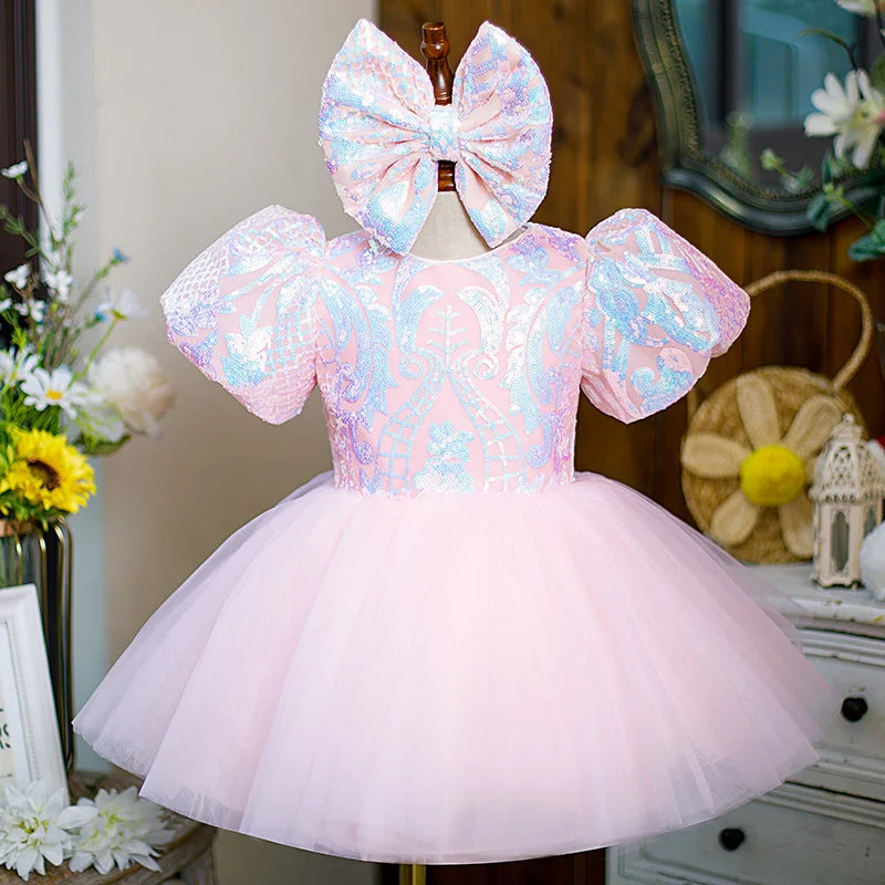 Mega Deal Girl Christmas Dress Toddler Prom Dress Girl Sequin Puff Sleeve Puffy First Communion Birthday Party Dress