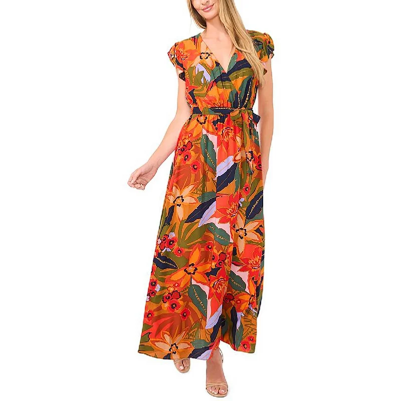 Deal of the Day CeCe Womens Printed Wrap Front Maxi Dress