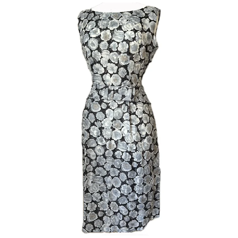 Special Buy Floral print tricel vintage 1960s peplum day dress with pleated skirt