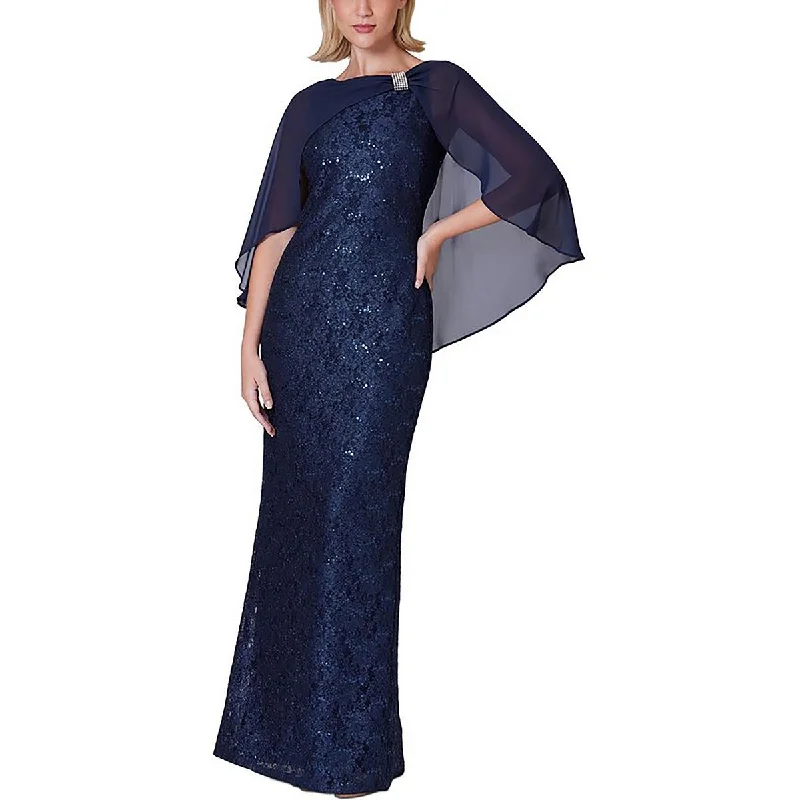 Jessica Howard Womens Petites Lace Glitter Evening Dress