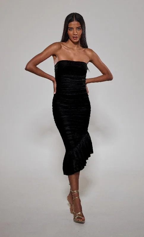Clearance Sale Black Asymmetric Mesh Bandage Dress
