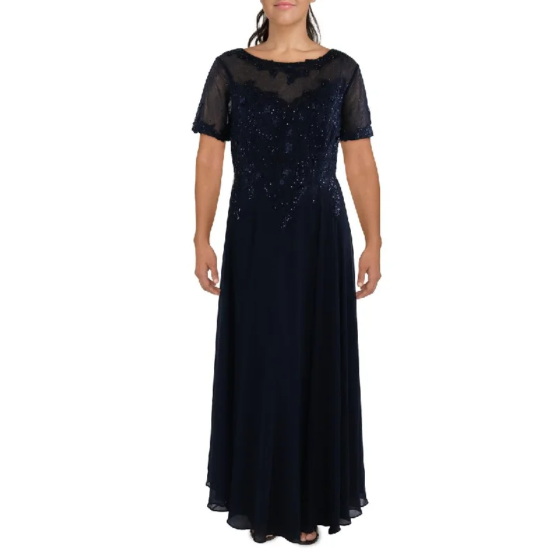 Xscape Womens Plus Chiffon Embellished Evening Dress