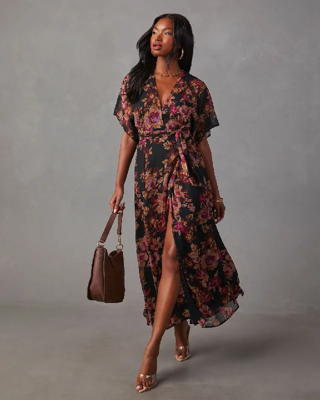 Aubrey Surplice Chiffon Floral Maxi Dress