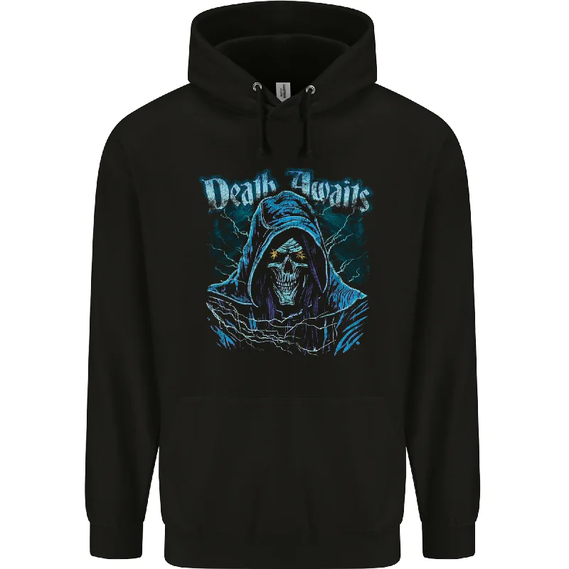 Reduced Prices Death Awaits Evil Grim Reaper Skull Mens 80% Cotton Hoodie
