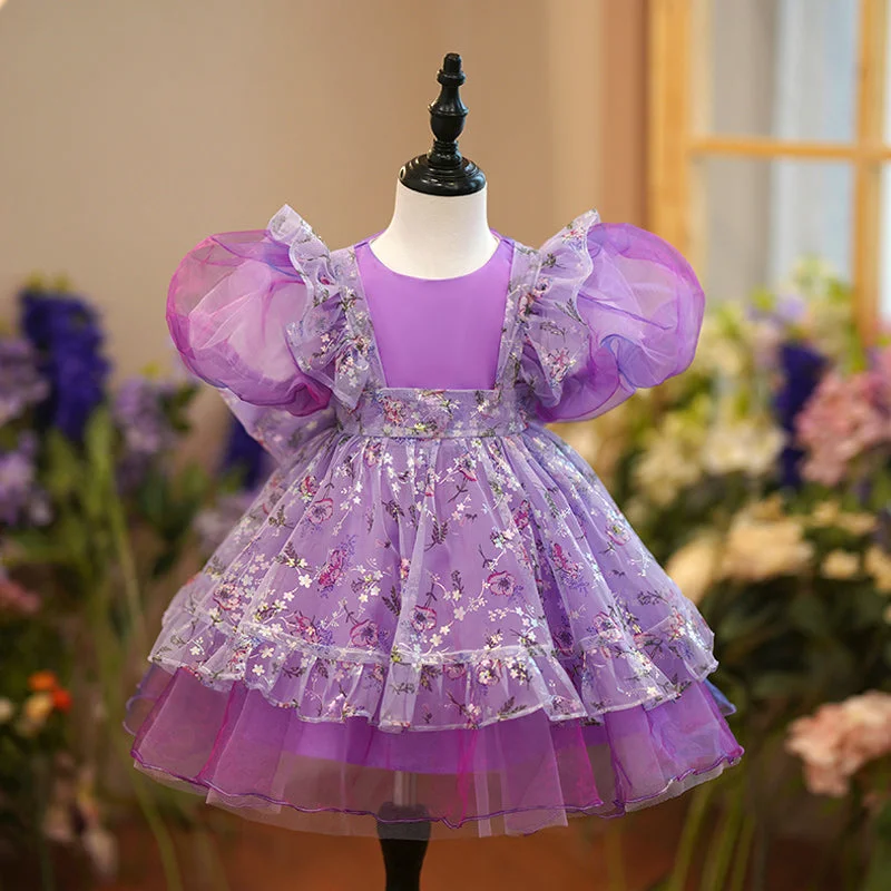 Price Cut Little Girl Dress Toddler Ball Gowns Bow Purple Birthday Cake Party Dress
