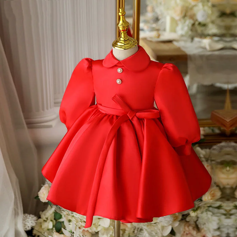 Extra Savings Baby Girl Birthday Party Dress Red Doll Collar  Princess Dress