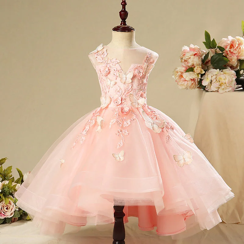 Sale Event Girl Pageant Princess Dress Baby Girl Pink Butterfly Puffy Sleeveless Formal Birthday Dress