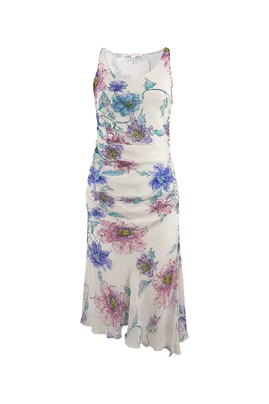 Shop and Save Emanuel Ungaro Vintage Off White Silk Floral Print Dress, 2000s