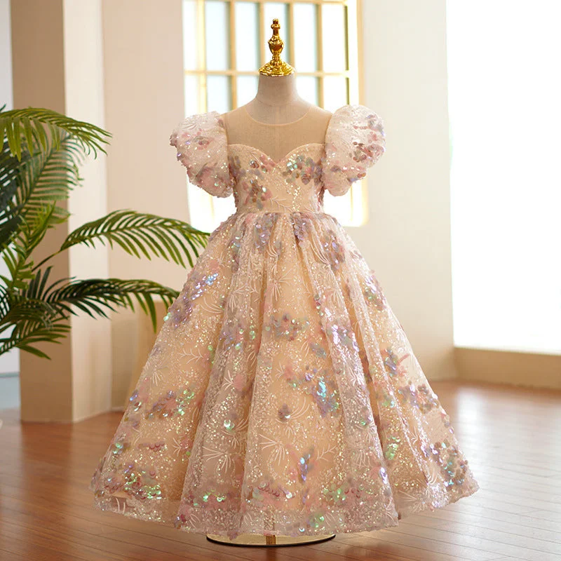 Discount Extravaganza Flower Girl Dresses Girls Pageant Formal Dress Baby Girl Luxury Mesh Sequins Birthday Party Dress