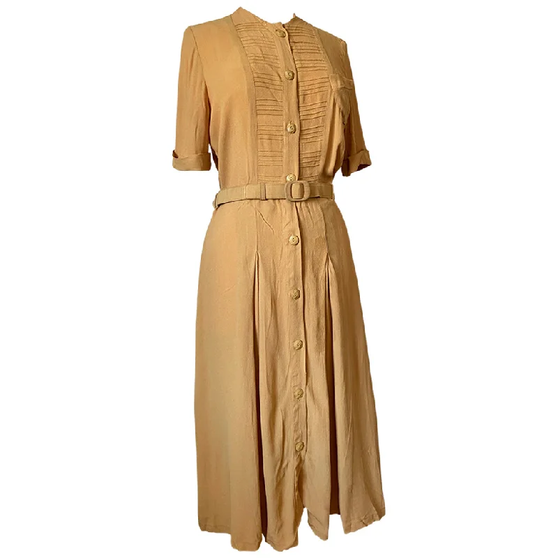 YEAR-End Sale Mustard rayon belted vintage 1940s day dress