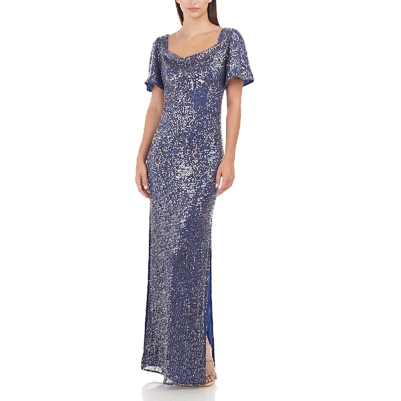 JS Collections Womens Sequin Cowl Neck Evening Dress